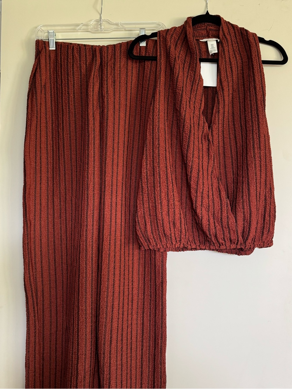 H&M Rust and Black Striped Wide-Leg Set